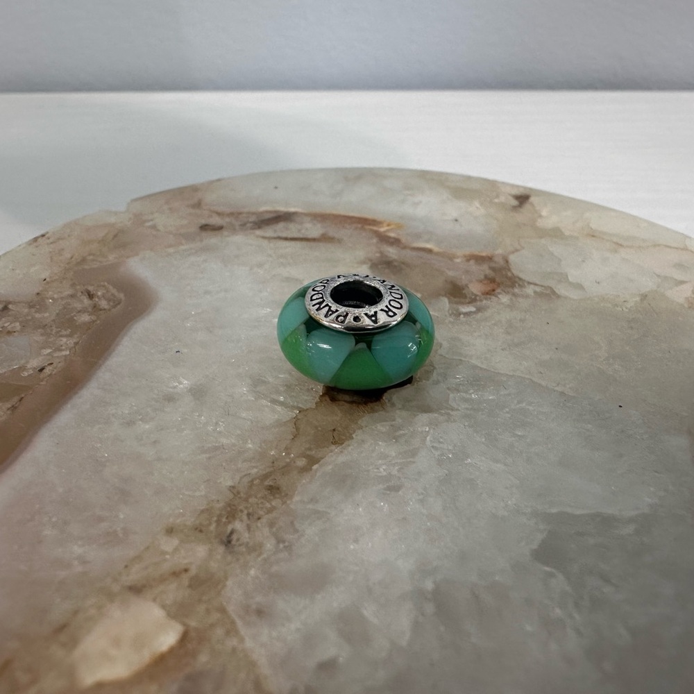 Pandora Silver and Green Charm Bead